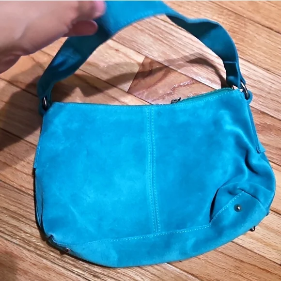 Appleseed"sTeal Suede Shoulder Bag - Picture 4 of 7